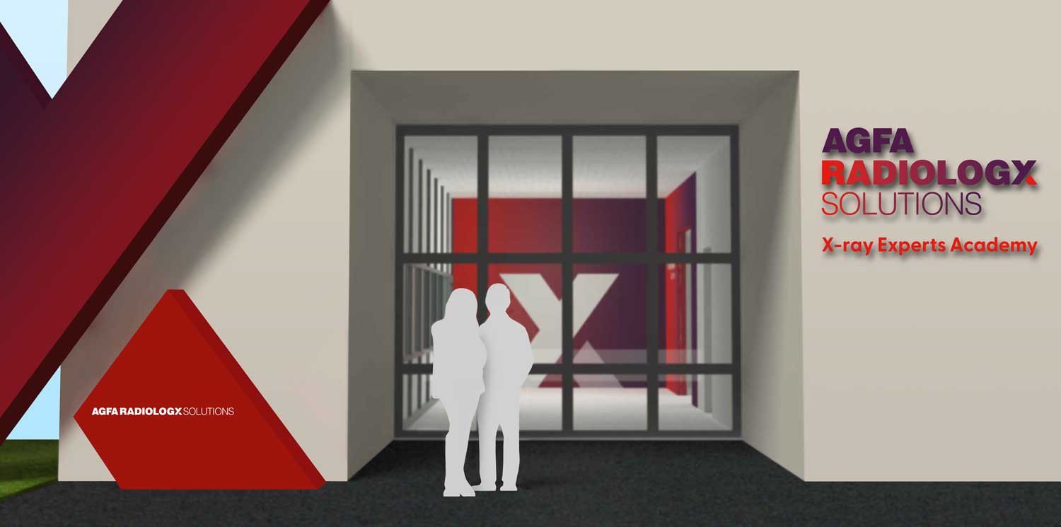 3D gevelontwerp voor Agfa Radiology Solutions gemaakt door Brandle 3D afbeelding van een gevel voor Agfa Radiology Solutions met rechts het logo. In het midden staan contouren van een man en een vrouw.